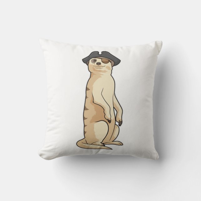 Meerkat as Pirate with Pirate hat Throw Pillow (Front)