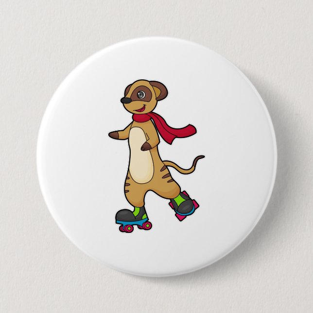 Meerkat as Skater with Roller skates 3 Inch Round Button (Front)