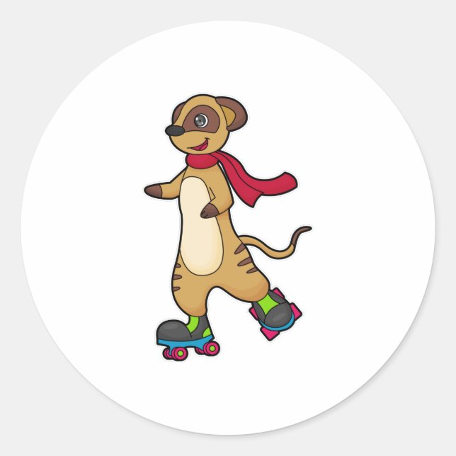 Meerkat as Skater with Roller skates Classic Round Sticker (Front)