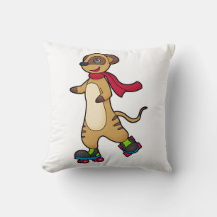 Meerkat as Skater with Roller skates Throw Pillow