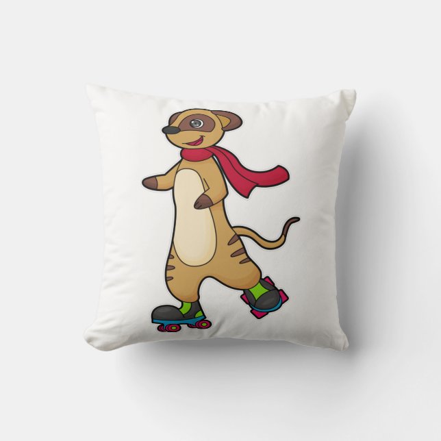 Meerkat as Skater with Roller skates Throw Pillow (Front)