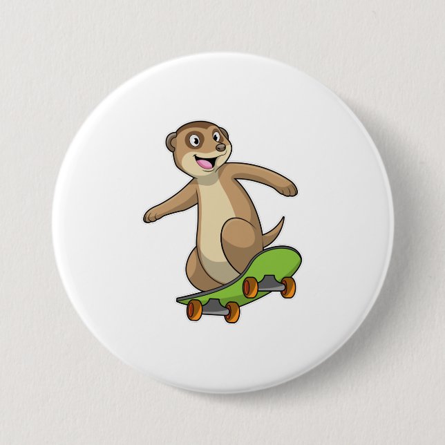 Meerkat as Skater with Skateboard 3 Inch Round Button (Front)