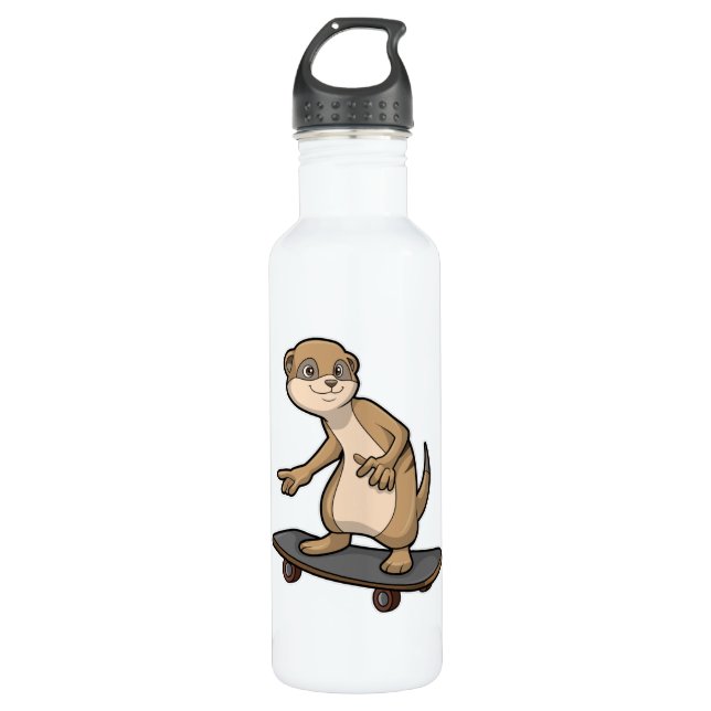 Meerkat as Skater with Skateboard 710 Ml Water Bottle (Front)