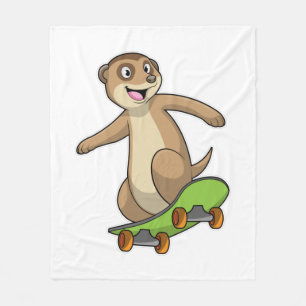 Meerkat as Skater with Skateboard Fleece Blanket
