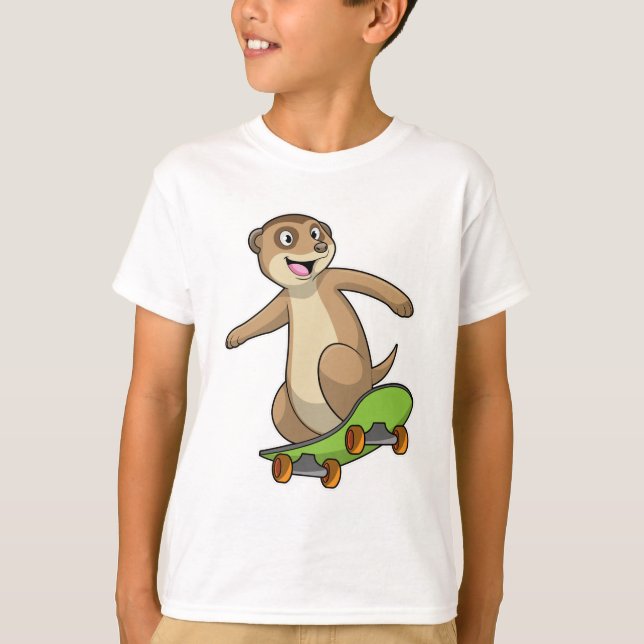 Meerkat as Skater with Skateboard T-Shirt (Front)