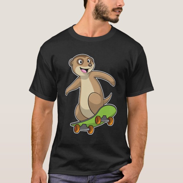 Meerkat as Skater with Skateboard T-Shirt (Front)