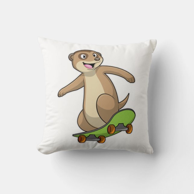 Meerkat as Skater with Skateboard Throw Pillow (Front)