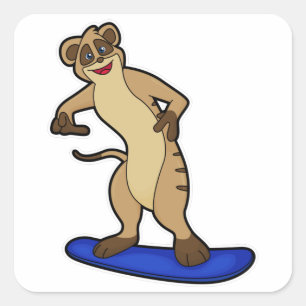 Meerkat as Snowboarder with Snowboard Square Sticker