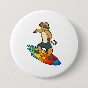 Meerkat as Surfer with Surfboard 3 Inch Round Button