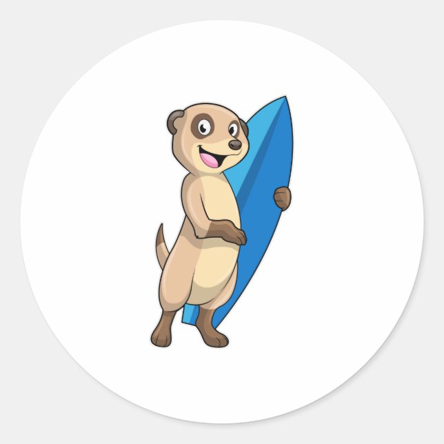 Meerkat as Surfer with Surfboard Classic Round Sticker (Front)