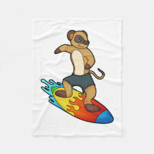 Meerkat as Surfer with Surfboard Fleece Blanket