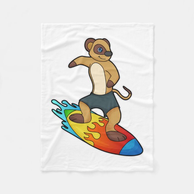 Meerkat as Surfer with Surfboard Fleece Blanket (Front)