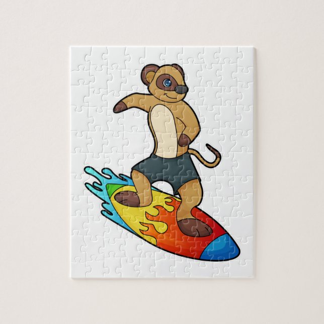 Meerkat as Surfer with Surfboard Jigsaw Puzzle (Vertical)