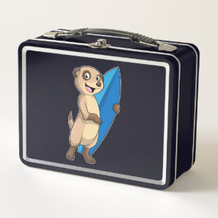Meerkat as Surfer with Surfboard Metal Lunch Box