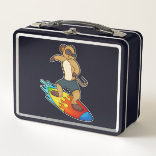Meerkat as Surfer with Surfboard Metal Lunch Box