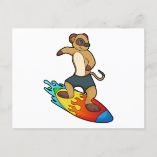 Meerkat as Surfer with Surfboard Postcard