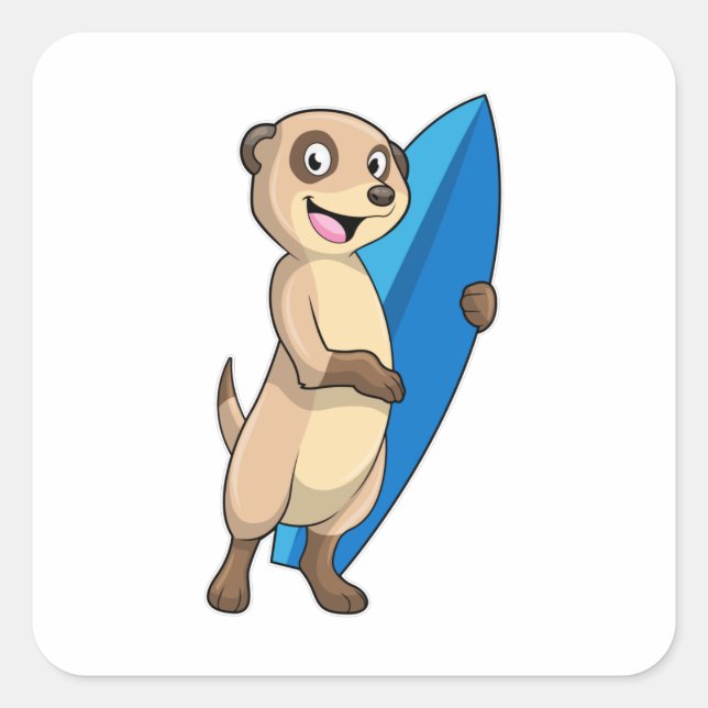 Meerkat as Surfer with Surfboard Square Sticker (Front)