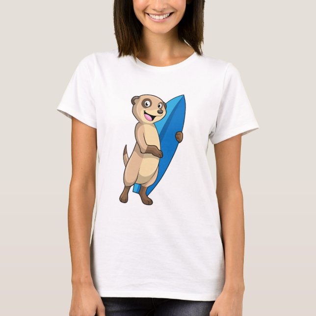 Meerkat as Surfer with Surfboard T-Shirt (Front)