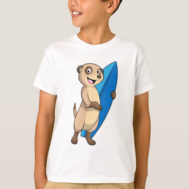 Meerkat as Surfer with Surfboard T-Shirt (Front)
