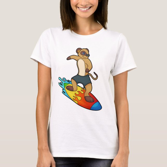 Meerkat as Surfer with Surfboard T-Shirt (Front)