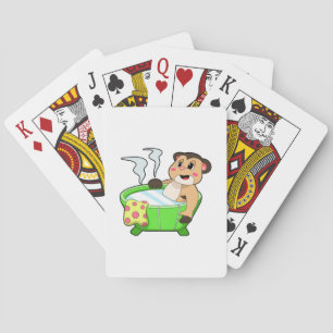 Meerkat at Bathing in Bathtub Playing Cards