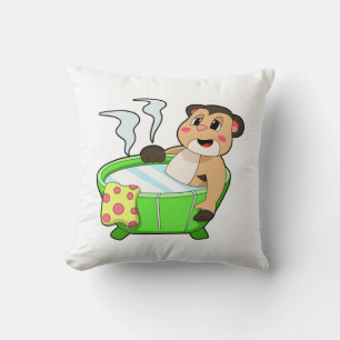 Meerkat at Bathing in Bathtub Throw Pillow