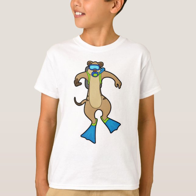 Meerkat at Diving with Swimming goggles T-Shirt (Front)