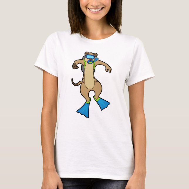 Meerkat at Diving with Swimming goggles T-Shirt (Front)