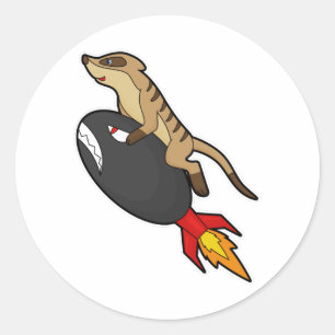 Meerkat at Flying with Rocket Classic Round Sticker