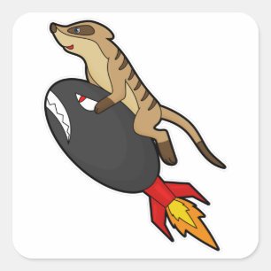 Meerkat at Flying with Rocket Square Sticker