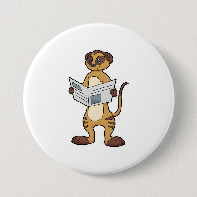 Meerkat at Reading a Newspaper 3 Inch Round Button (Front)