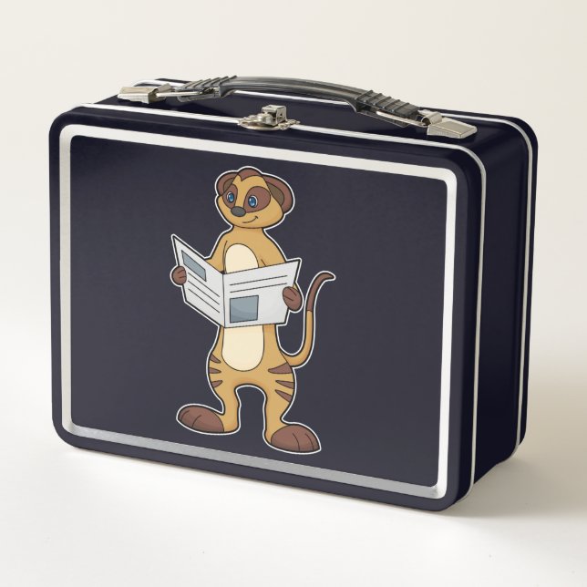 Meerkat at Reading a Newspaper Metal Lunch Box (Front)
