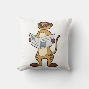 Meerkat at Reading a Newspaper Throw Pillow