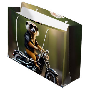 Meerkat Bikie On A Motorbike, Large Gift Bag