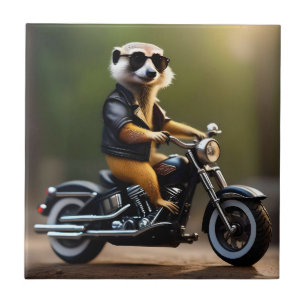 Meerkat Bikie On A Motorbike, Tile