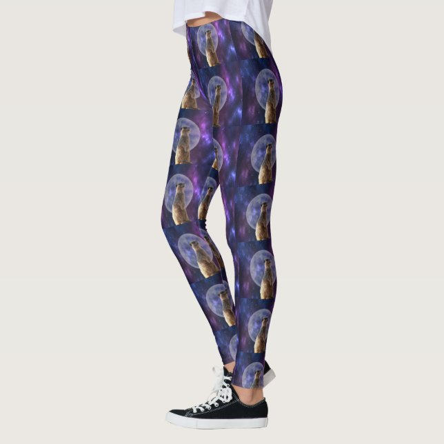 Meerkat Blue Nebula Moon Night, Leggings (Left)