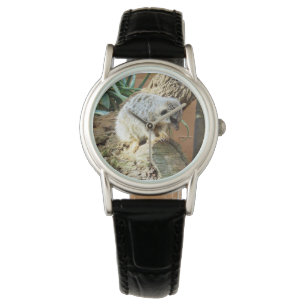 Meerkat Cat Naps, Ladies Black Leather Watch. Watch