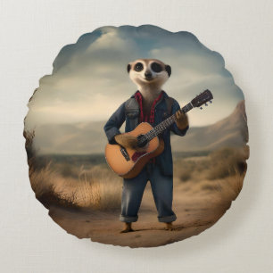 Meerkat Country And Western Artist, Round Pillow