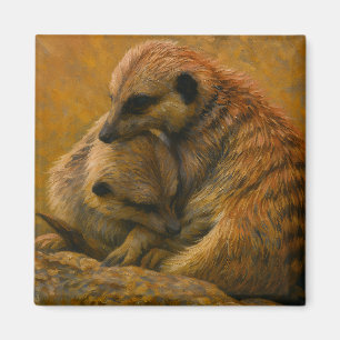 Meerkat Cuddle – Earth-Toned Wildlife Painting Magnet
