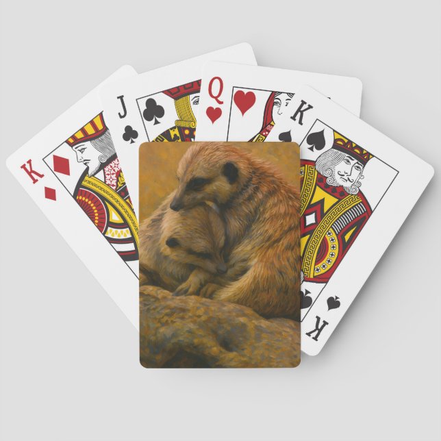 Meerkat Cuddle – Earth-Toned Wildlife Painting Playing Cards (Back)