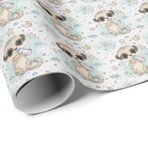 Meerkat Cute Baby Pastel Watercolor Pattern Wrapping Paper