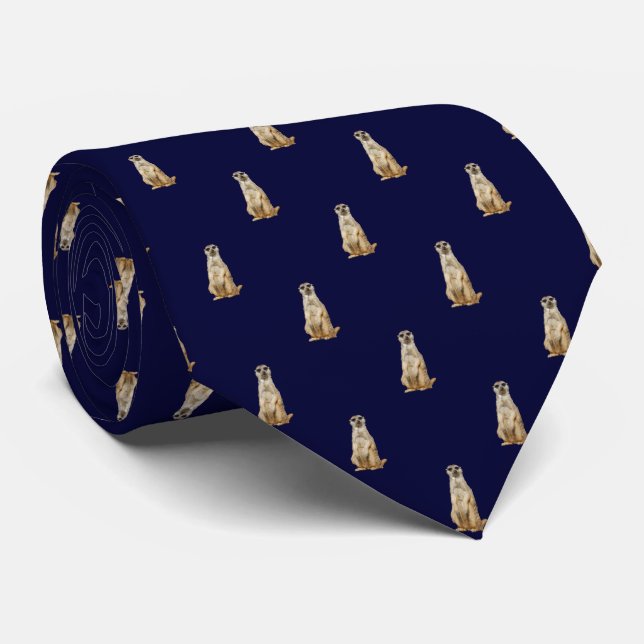 Meerkat Diamond Pattern on Dark Navy Blue Tie (Rolled)