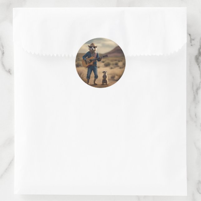 Meerkat Duet: Strumming Together in Harmony, Classic Round Sticker (Bag)