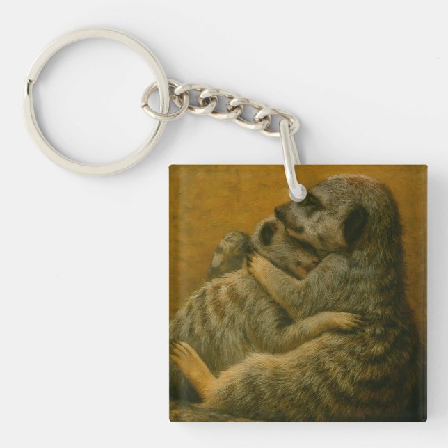 Meerkat Embrace – Heartfelt Wildlife Art Print Keychain (Front)