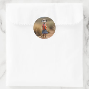 Meerkat Female Teenager In Skirt And Jacket, Classic Round Sticker