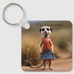 Meerkat Female Teenager In Skirt And Jacket, Keychain