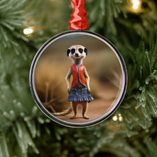 Meerkat Female Teenager In Skirt And Jacket, Metal Ornament