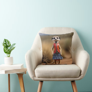 Meerkat Female Teenager In Skirt And Jacket, Throw Pillow