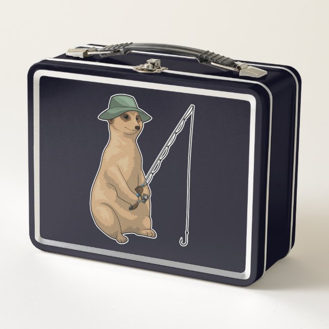 Meerkat Fishing Fisher Fishing rod Metal Lunch Box (Front)