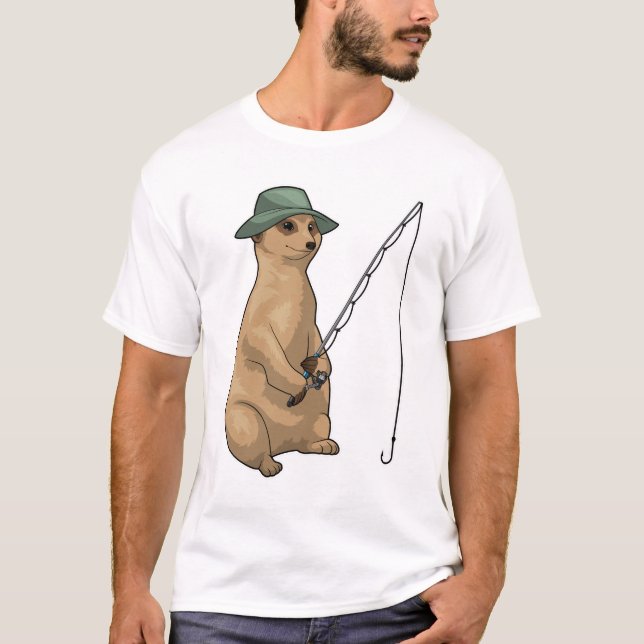 Meerkat Fishing Fisher Fishing rod T-Shirt (Front)